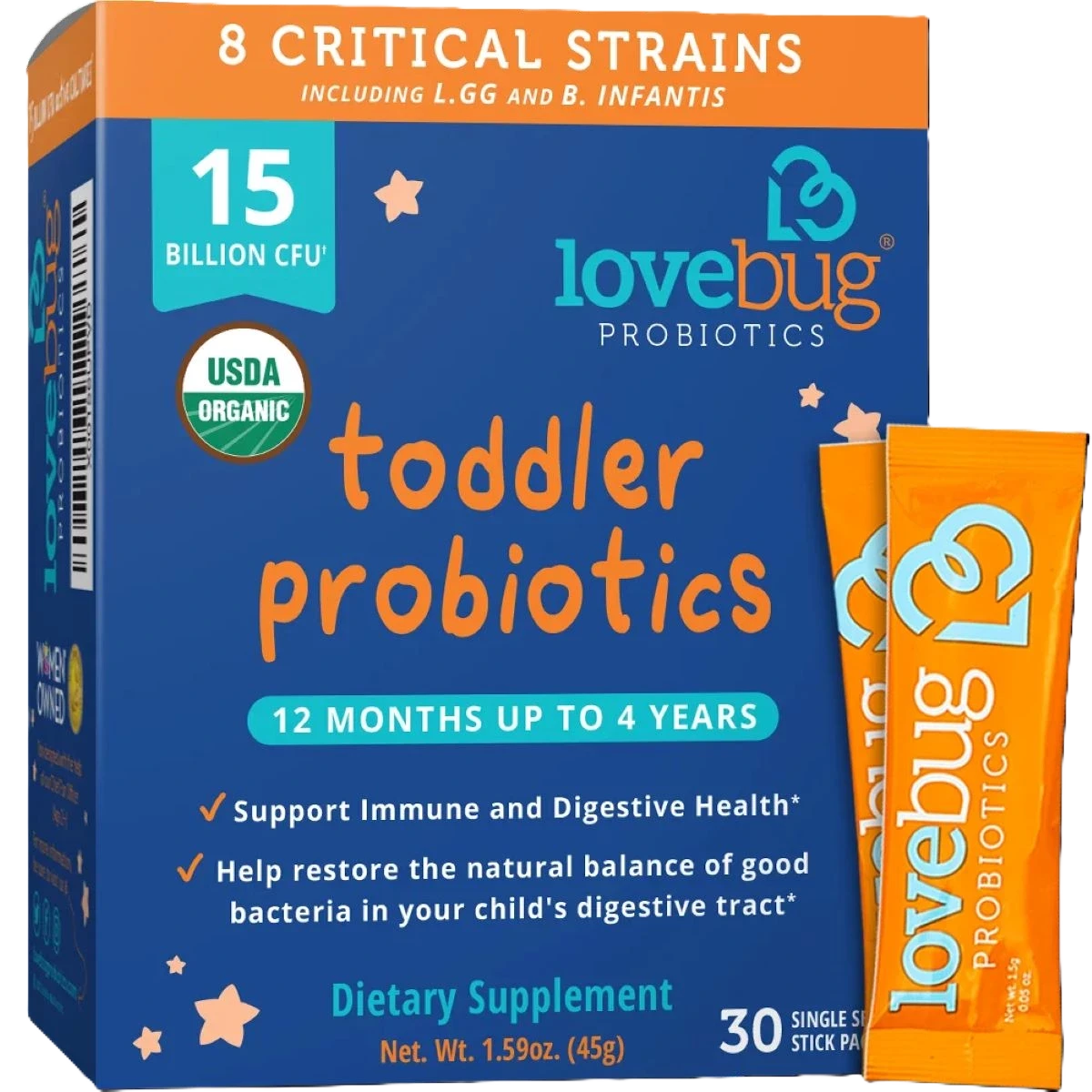 Lovebug Toddler Probiotics - بروبيوتيك عضوي للأطفال والرضع عبوة من 30 قطعة