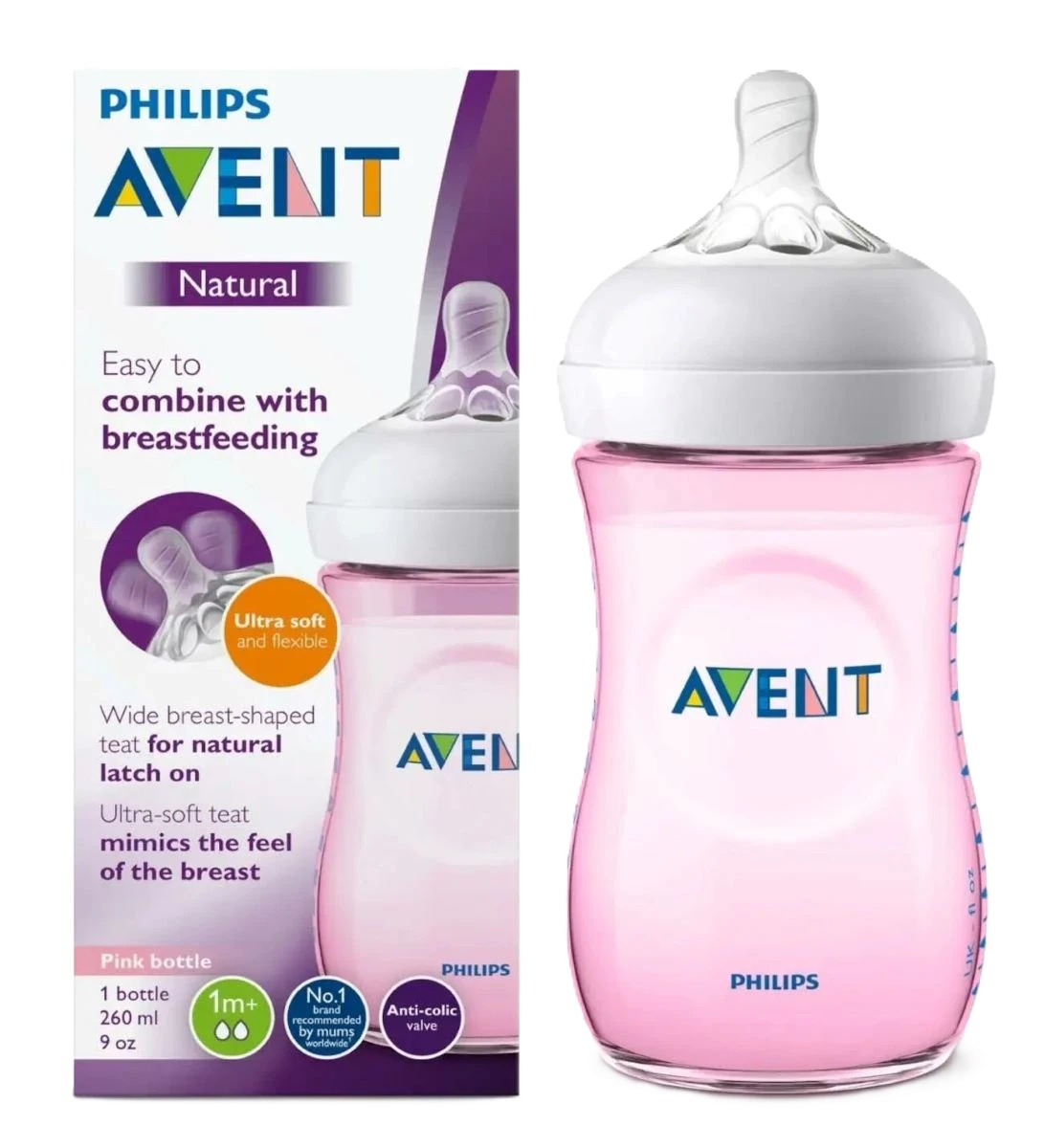 رضاعة فيليبس أفينت ناتشورال بي بي 260 مل - وردي