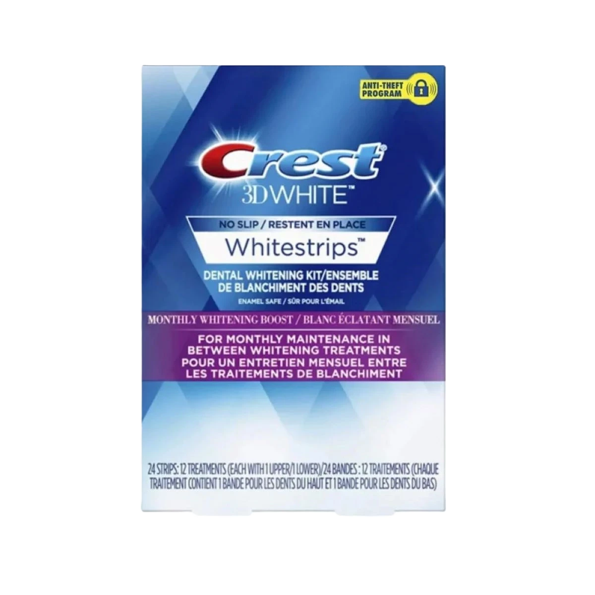 كرست ثري دي وايت لصقات تبييض الأسنان وأمنة على الميناء - 24 شريط