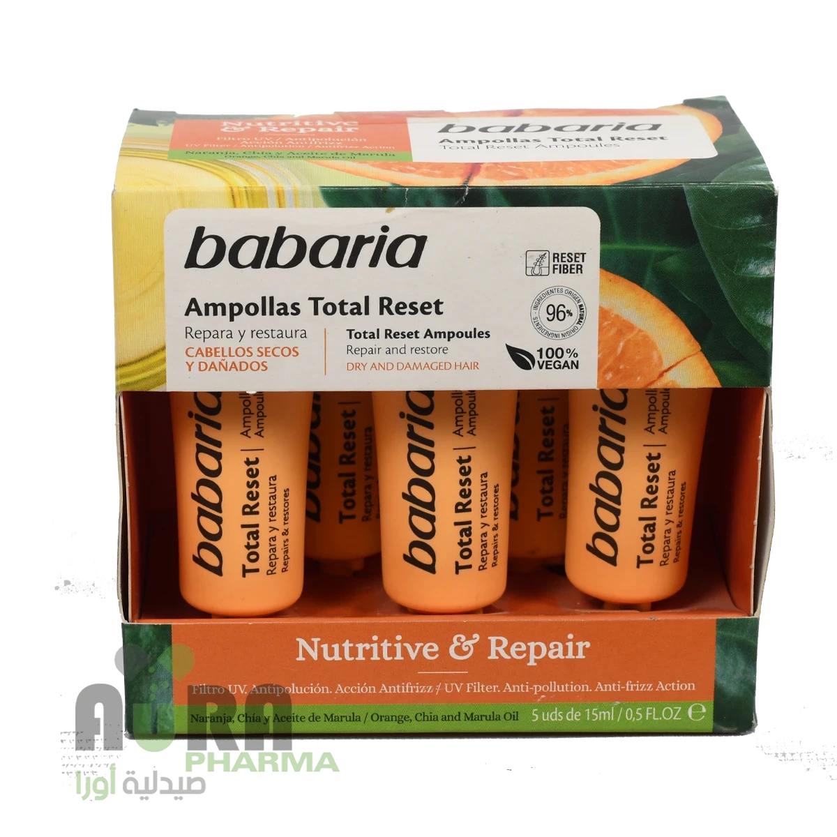 أمبولات توتال ريسيت لإصلاح وتقوية الشعر من باباريا، 15 مل
