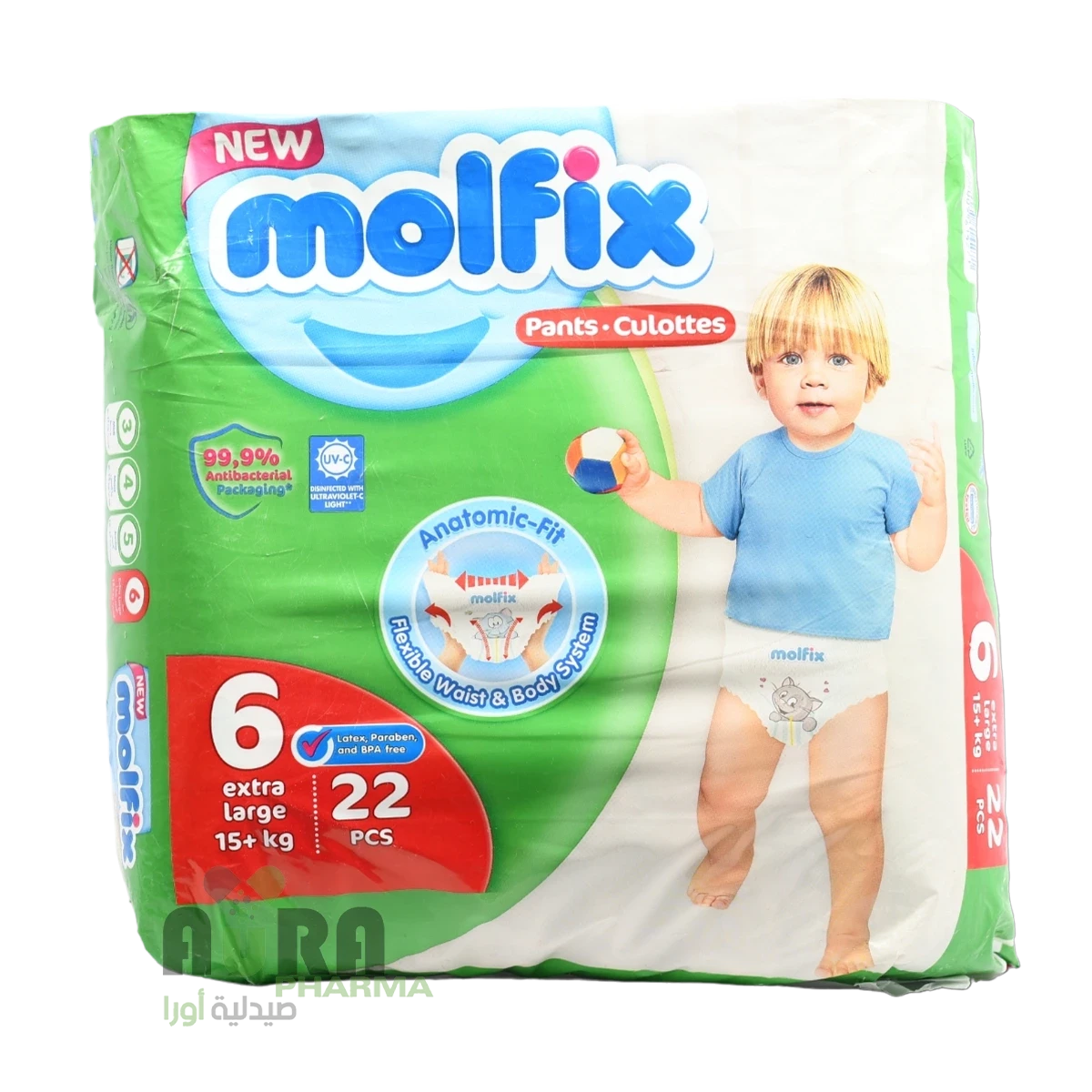 حفاضات مولفيكس كلوت رقم 6 كبير جدا ، عبوة 22 حبة