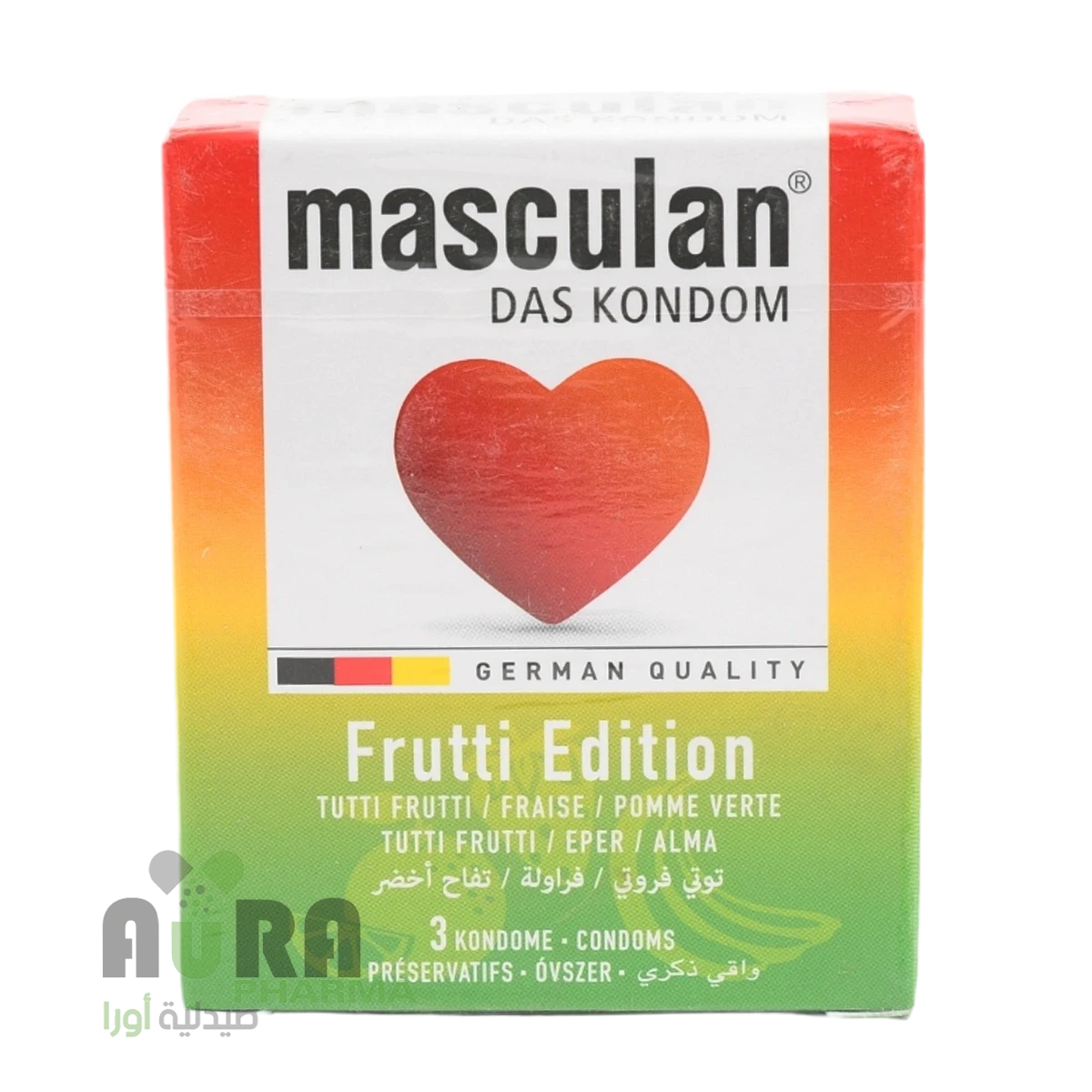 واقي ذكري ماسكولان الماني فراولة وتفاح اخضر 3 حبات