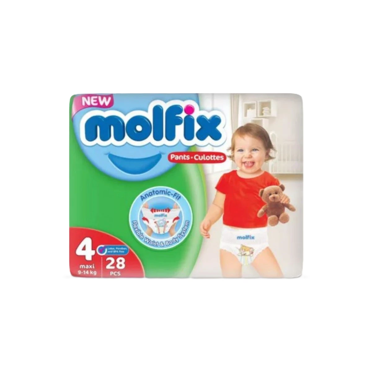 حفاضات مولفيكس كلوت رقم 4 مقاس كبير، عبوة 28 حبة