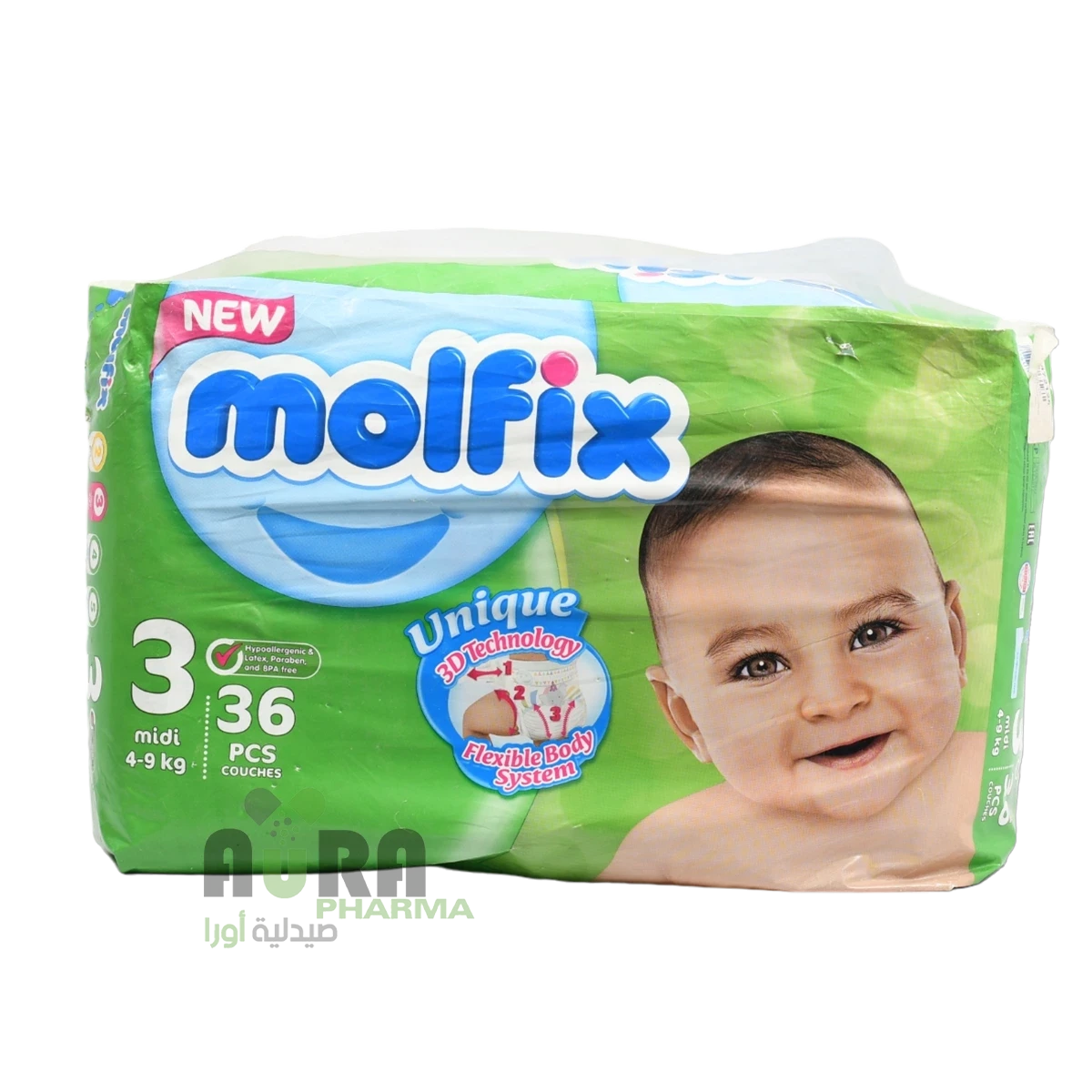 حفاضات مولفيكس كلوت بانتس رقم 3 وسط، عدد 36 حبة